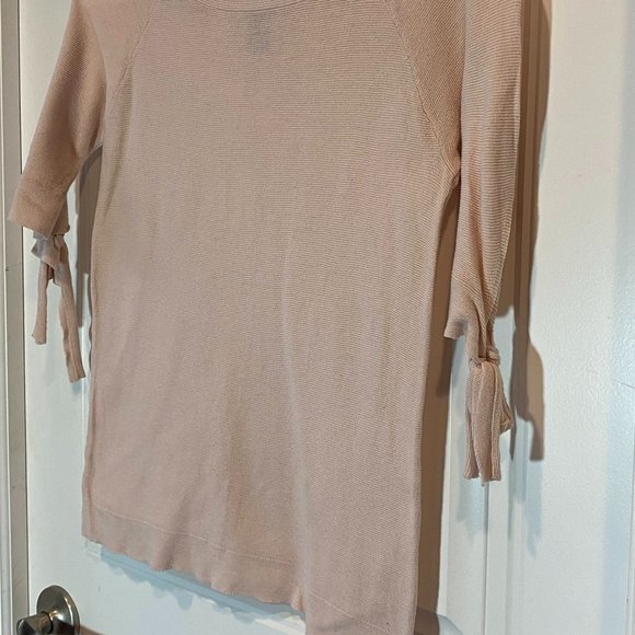 Blush Pink Ribbed 3/4 Tie Sleeve Blouse - Picture 3 of 3